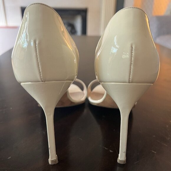Manolo Blahnik Catalina Open Toe Heels Size 41 Patent Leather Beige Cream 4.5" - Picture 5 of 8